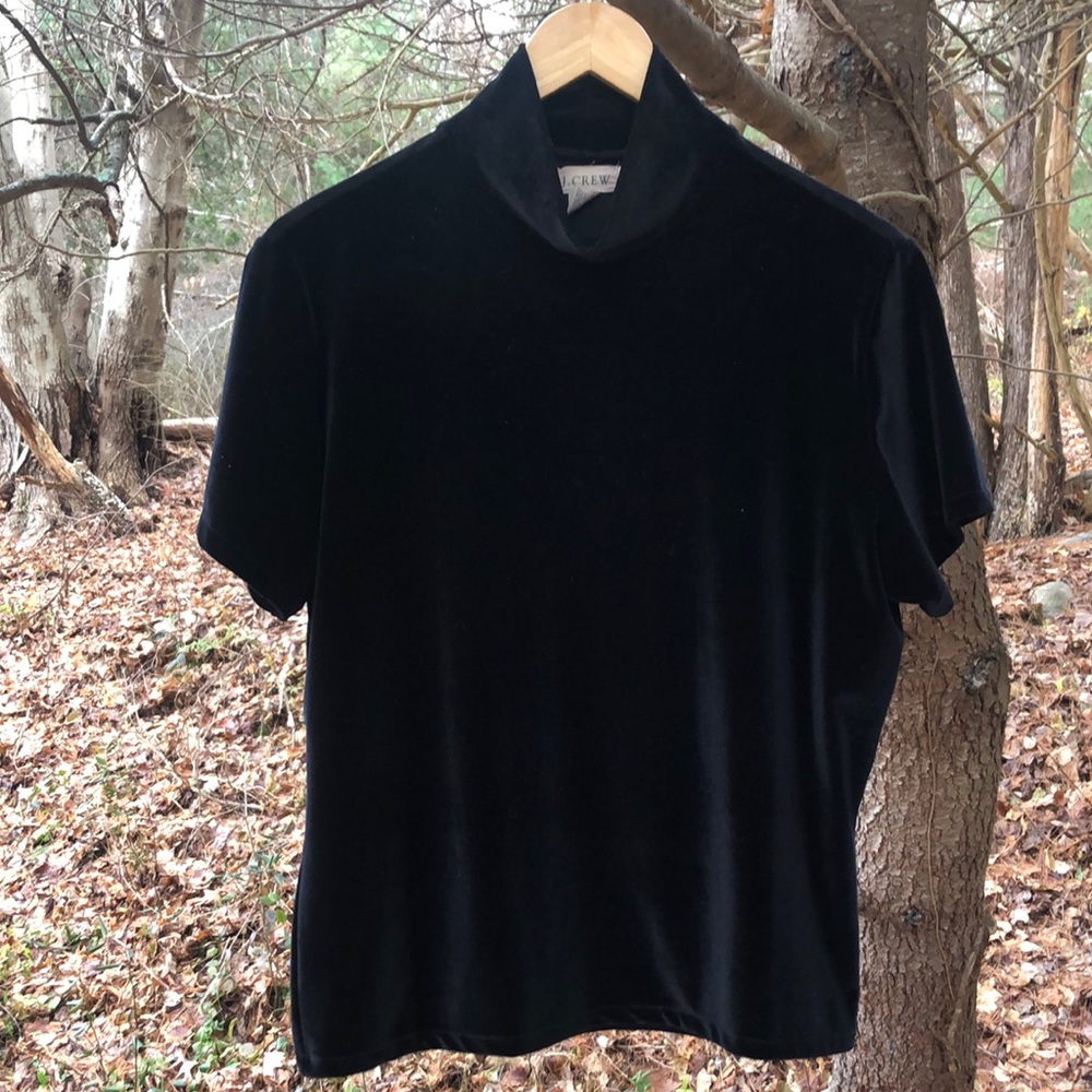 Vintage J.Crew black velvety short sleeves mock neck top